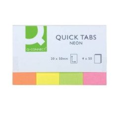  Öntapadós papír jelölőcímke 20x50mm, Q-CONNECT, 4 neon szín x 50 lapos