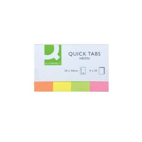 Öntapadós papír jelölőcímke 20x50mm, Q-CONNECT, 4 neon szín x 50 lapos